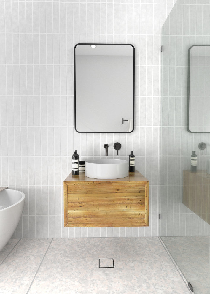 22" W X 32" H Radius Corner Stainless Steel Framed Mirror, Black