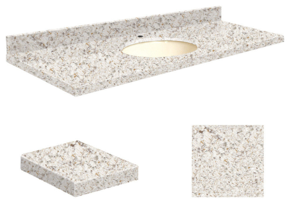 Quartz 61"x22" Vanity Top, Single Faucet Hole, Almond Delite, Biscuit Bowl