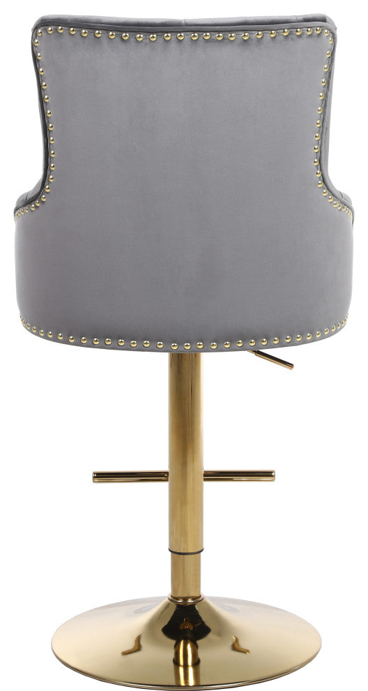 Claude Velvet Upholstered Adjustable Stool, Gray, Gold Base