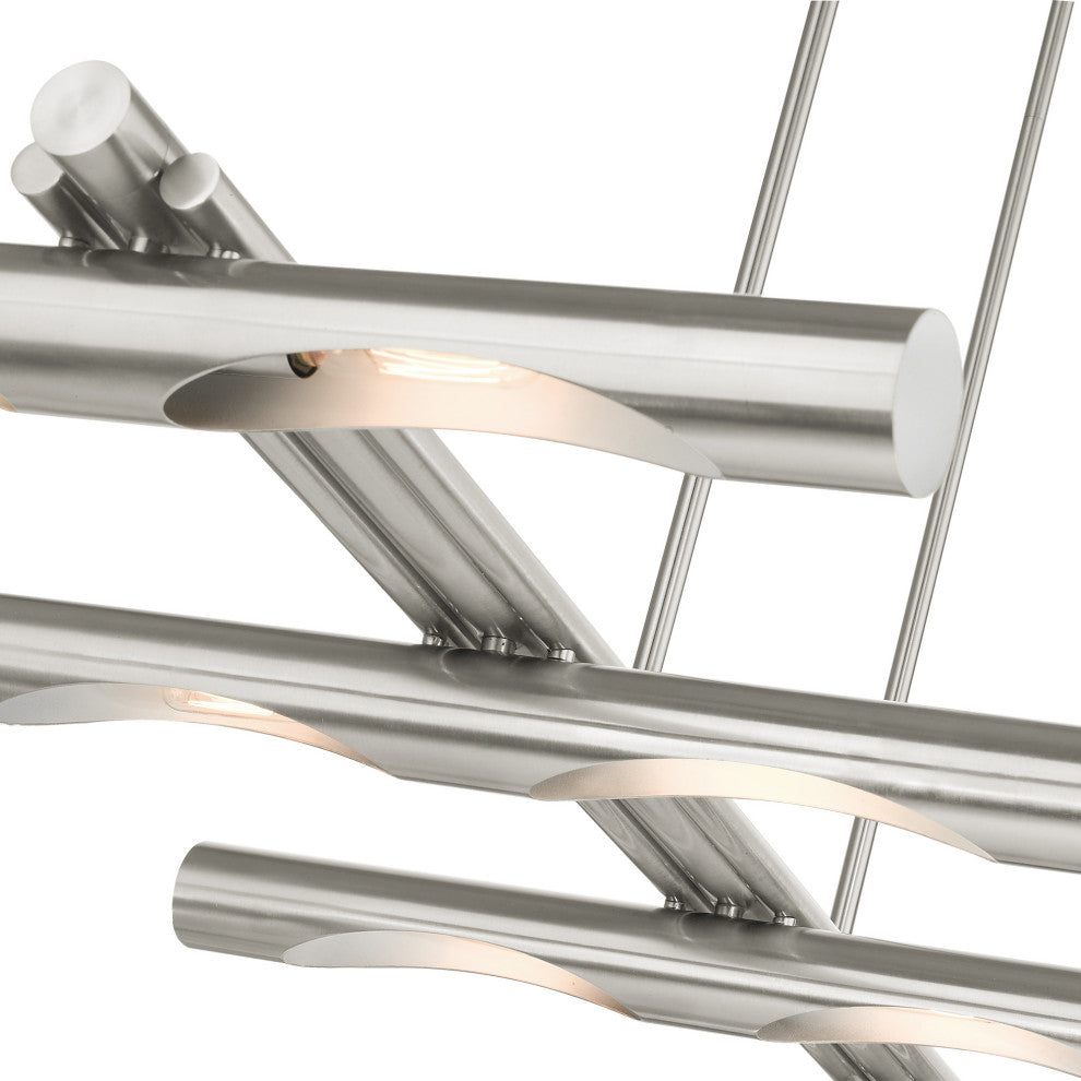 Brushed Nickel Contemporary, Minimal, Industrial, Urban, Sleek Linear Chandelier