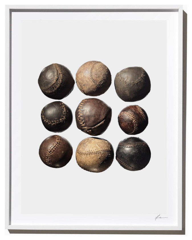Nine Vintage Baseballs, Photograph, White Frame, 14''x18''