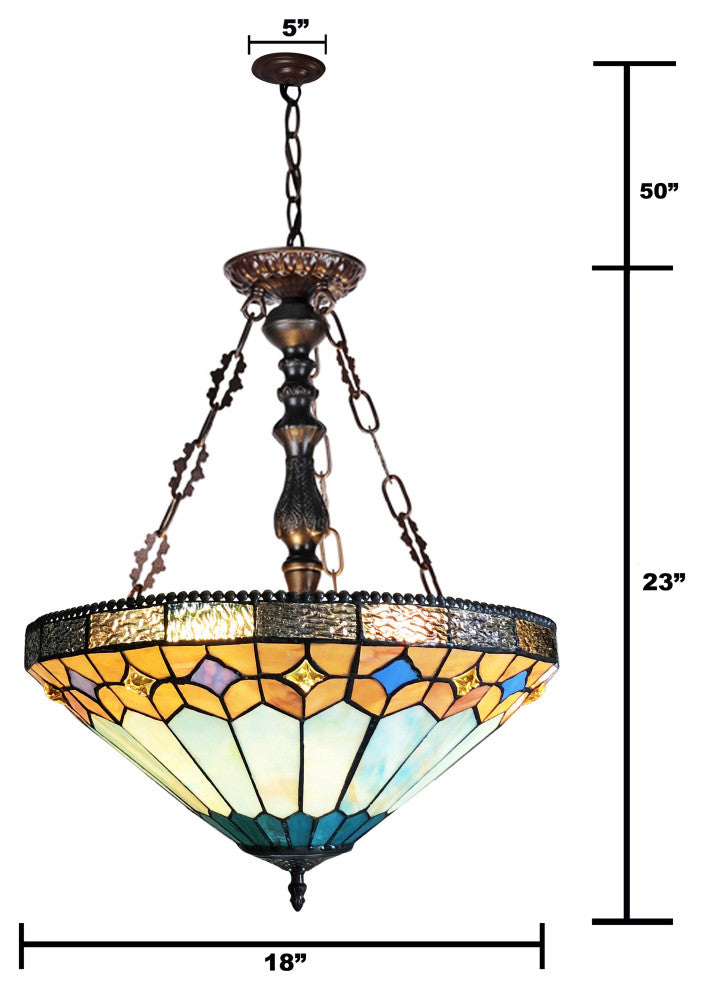 NICHOLAS Tiffany-Style Mission Stained Glass Inverted Ceiling Pendant, 18"