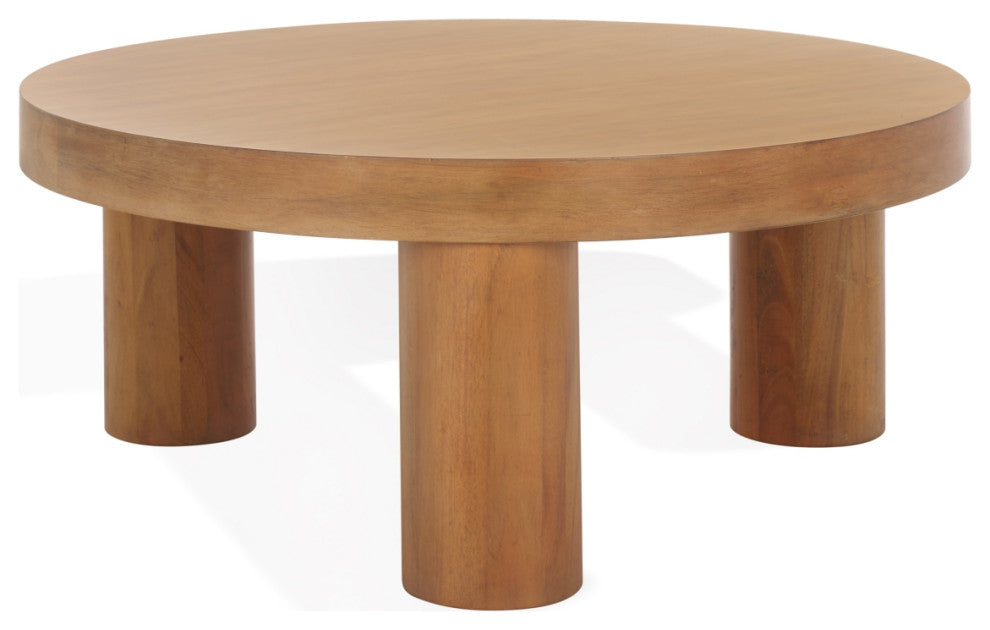 Safavieh Couture Bary Round 3 Leg Wood Coffee Table, Natural