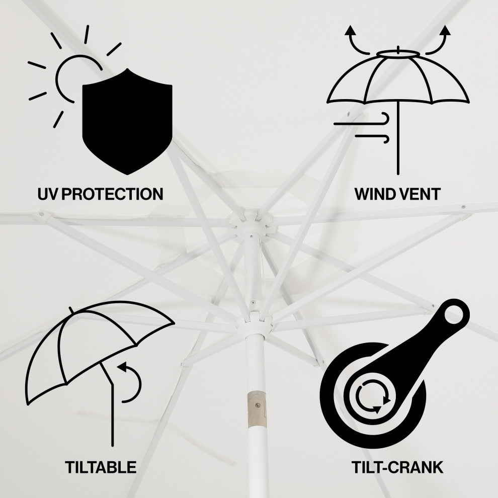 9ft Fringe Patio Umbrella Auto-Tilt, Crank, White, 107L x 107W x 99H