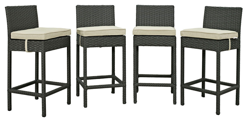 Modway Sojourn outdoor Patio Sunbrella Pub Chairs, Set of 4, Antique Canvas