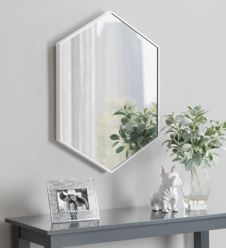 Rhodes Framed Hexagon Wall Mirror, White, 31x22