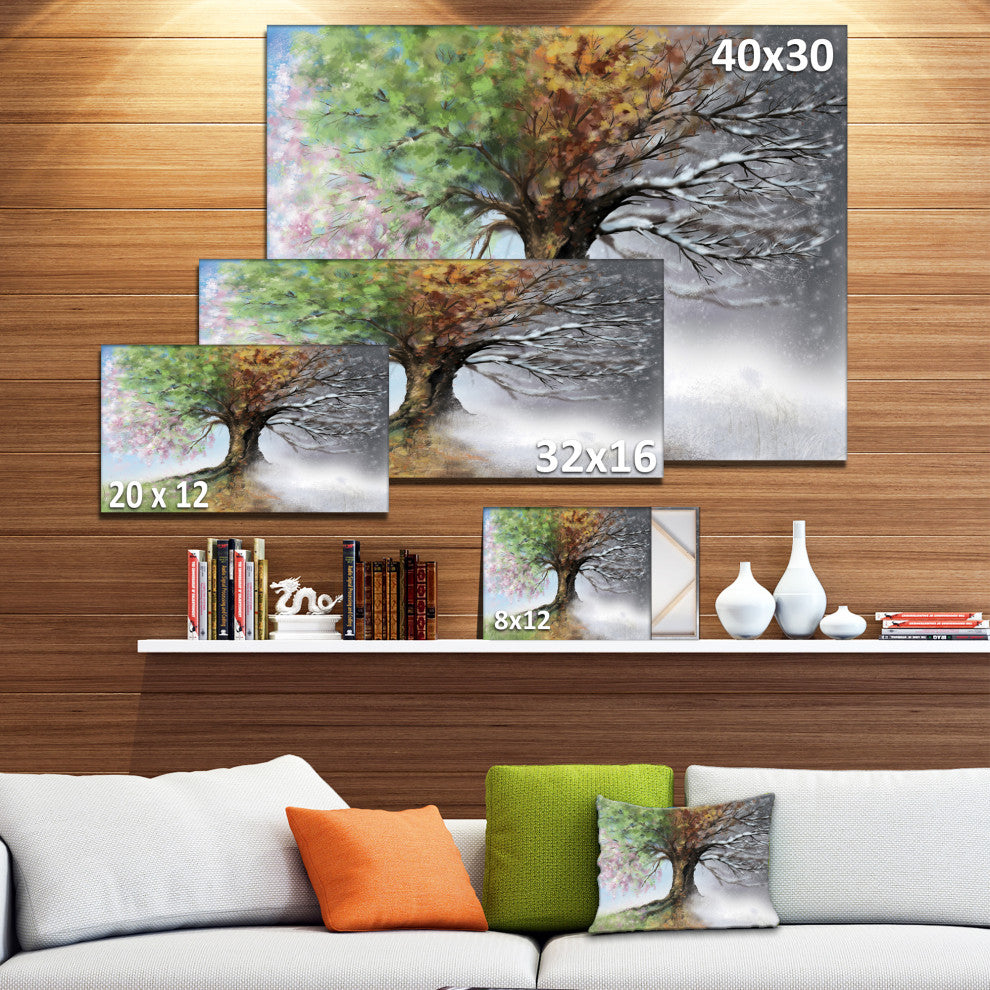 Designart 'Tree with Four Seasons' Large Tree Painting Canvas Art Print, 40"x30"