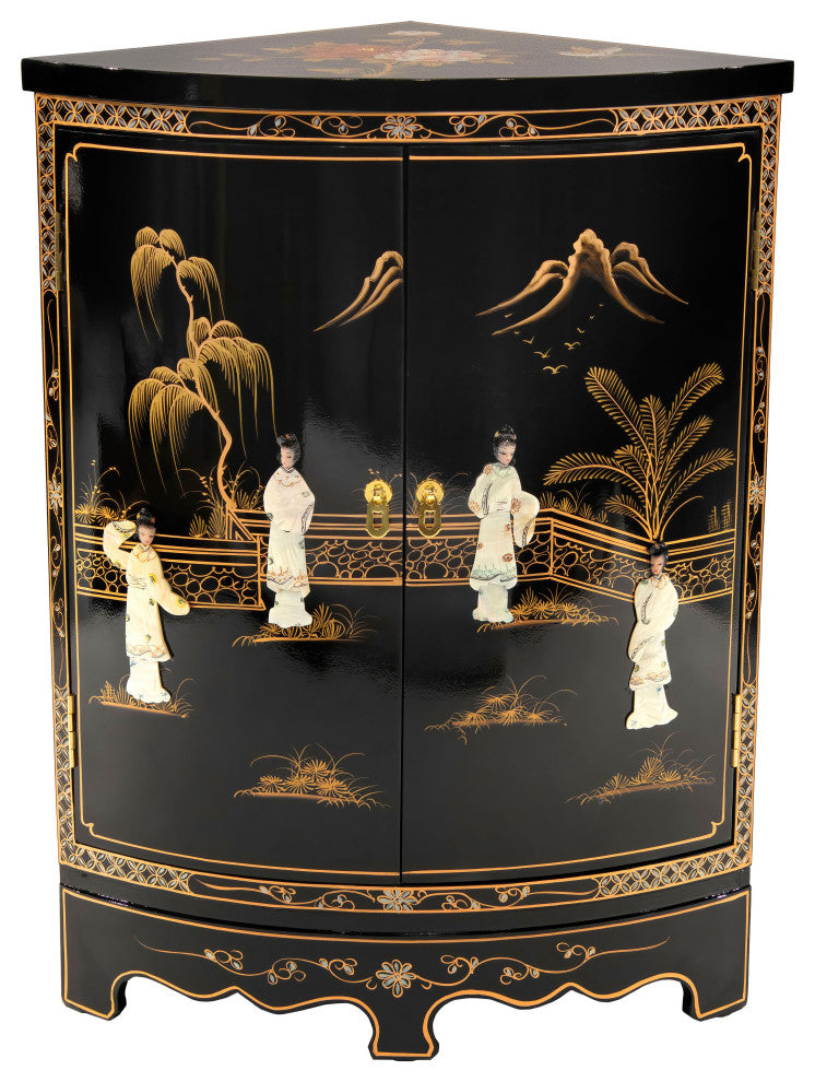 Black Lacquer Round Corner Cabinet Royal Ladies