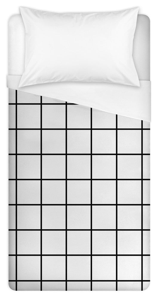 Black and White Grid Twin Brushed Poly Duvet Cover