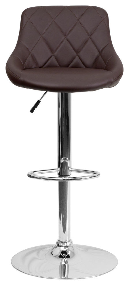 Contemporary Brown Vinyl Bucket Seat Adjustable Barstool With Chrome Base