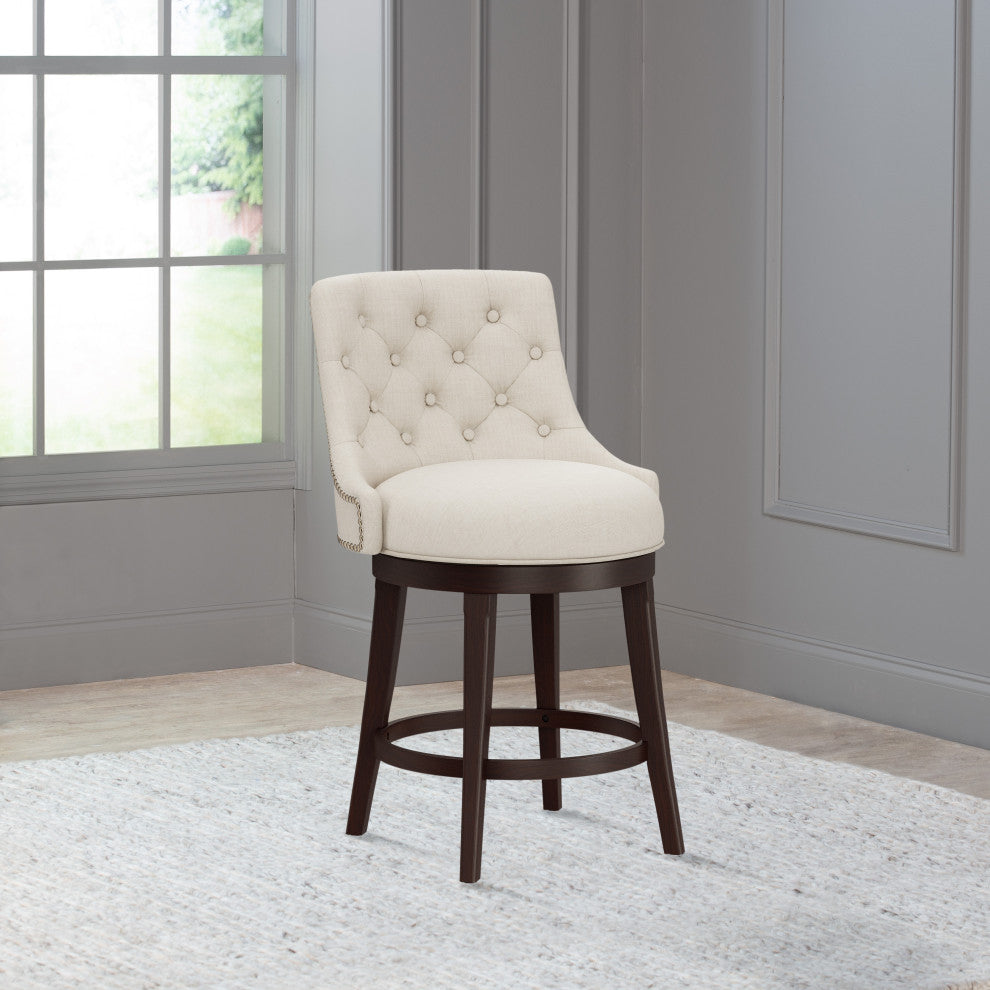 Hillsdale Halbrooke Swivel Stool, Arms & Tufted Back, Cream, Counter Height