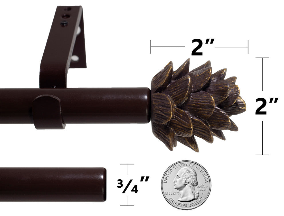 3/4" Pinecone Adjustable Curtain Rod, Bronze, 48"-84"