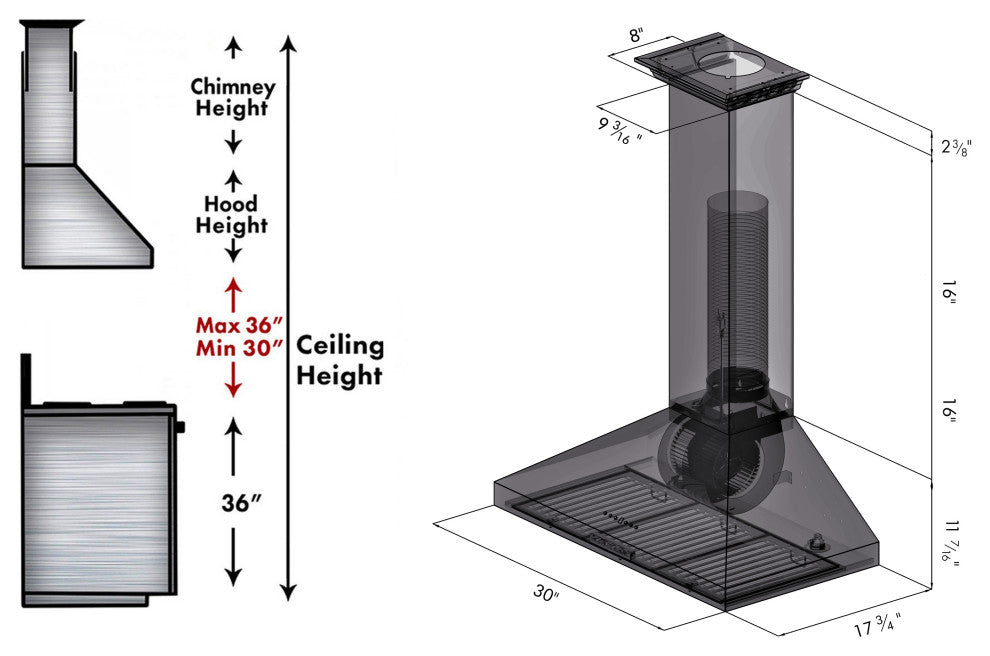 ZLINE 30" Wall Mount Hood, Stainless Steel With Crown Molding KL3CRN-30