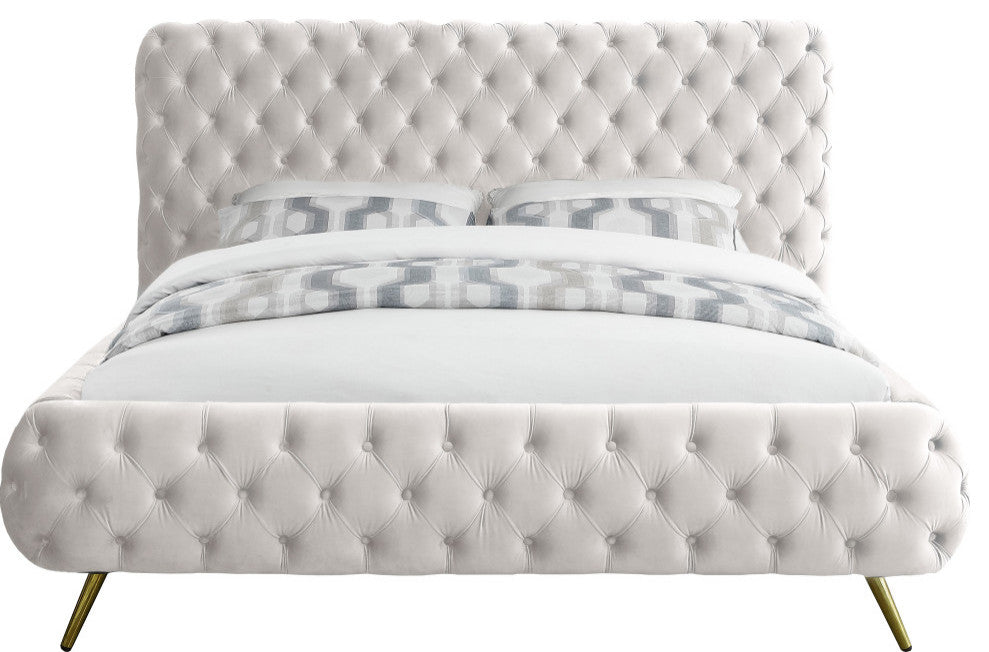 Delano Velvet Upholstered Bed, Cream, Queen
