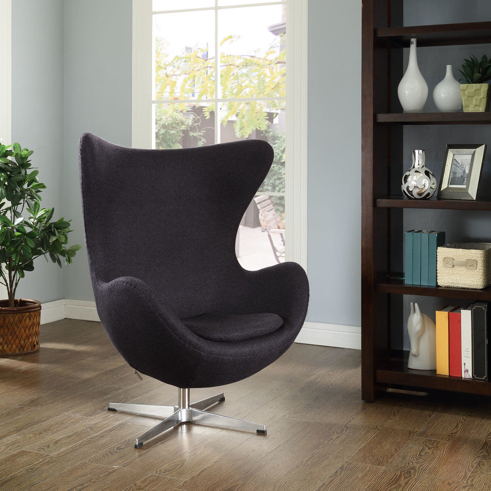 Modern Contemporary Living Room Wool Lounge Chair Dark Gray