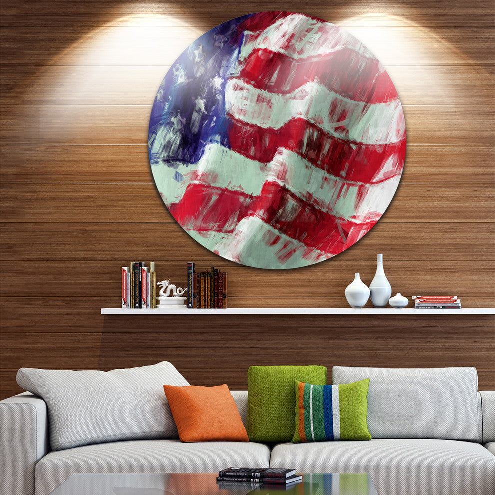 Usa Flag Abstract Art, Map & Flag Disc Metal Wall Art, 36"