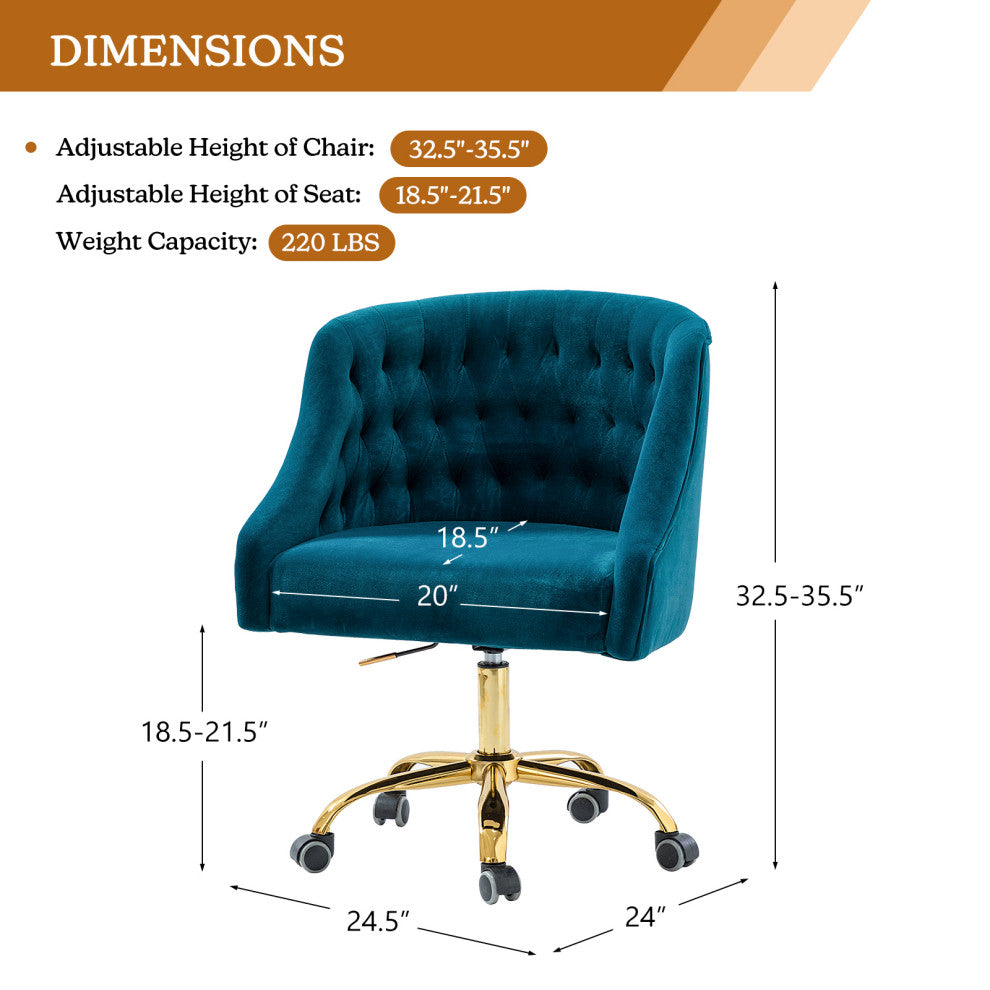 Home Office Swivel Chair with Button-Tufted Back, Teal