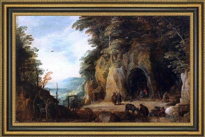 Joos De Momper Monk's Hermitage in a Cave Framed Premium Canvas Print, 18"x27"