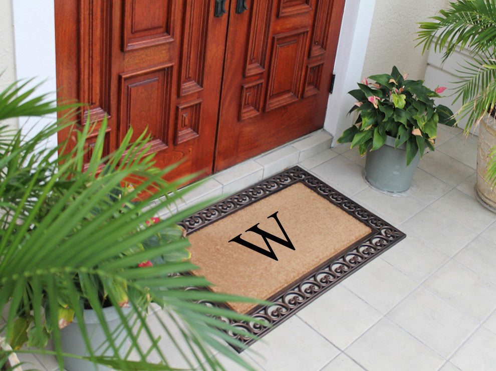 A1HC Rubber & Coir Classic Paisley Border Large Double Monogram Doormat 30X48, W