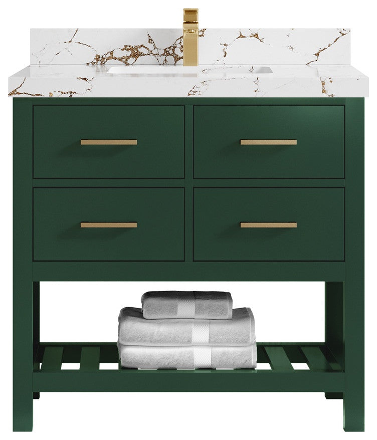 Parker 36" Single Sink Bath Vanity, Lafayette Green 2" Viola Brown