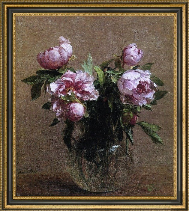 Henri FantinLatour Vase of Peonies Framed Premium Canvas Print, 16"x20"