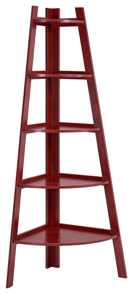 5 Tier Corner Ladder Display Bookshelf, Cherry Wood