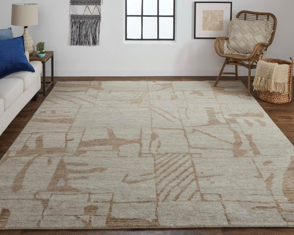 Sutton T6003 Transitional/Industrial/Casual Area Rug, Tan/Orange, 5'6"x8'6"