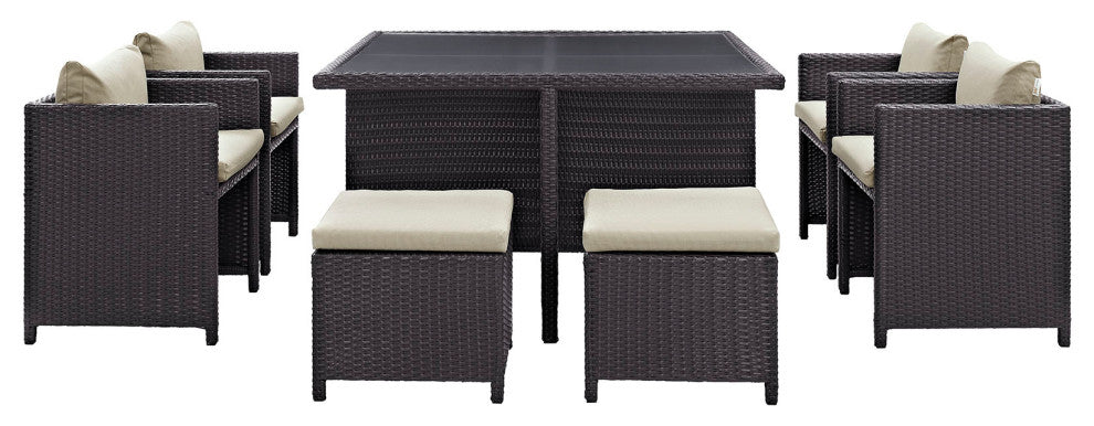 Espresso Beige Inverse 9 Piece Outdoor Patio Dining Set