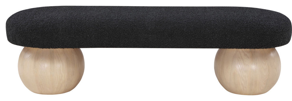 Meridian Furniture Bowie Boucle Fabric Upholstered Bench, Black, Natural Finish