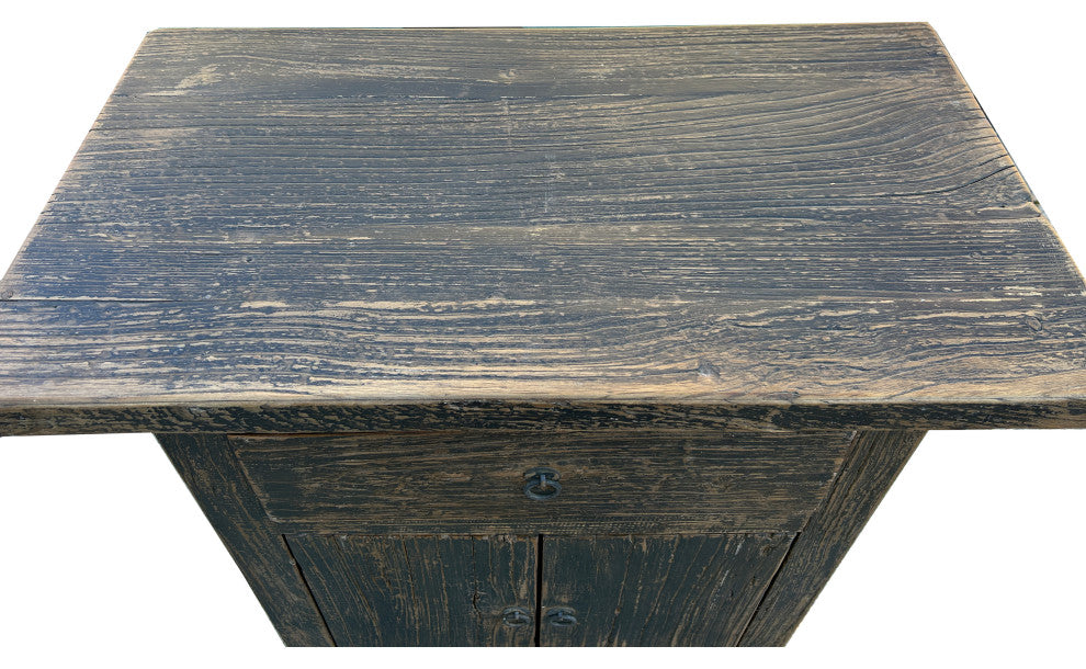 Distressed Rustic Black Rough Grain Wood Side Table Nightstand Cabinet Hws4315