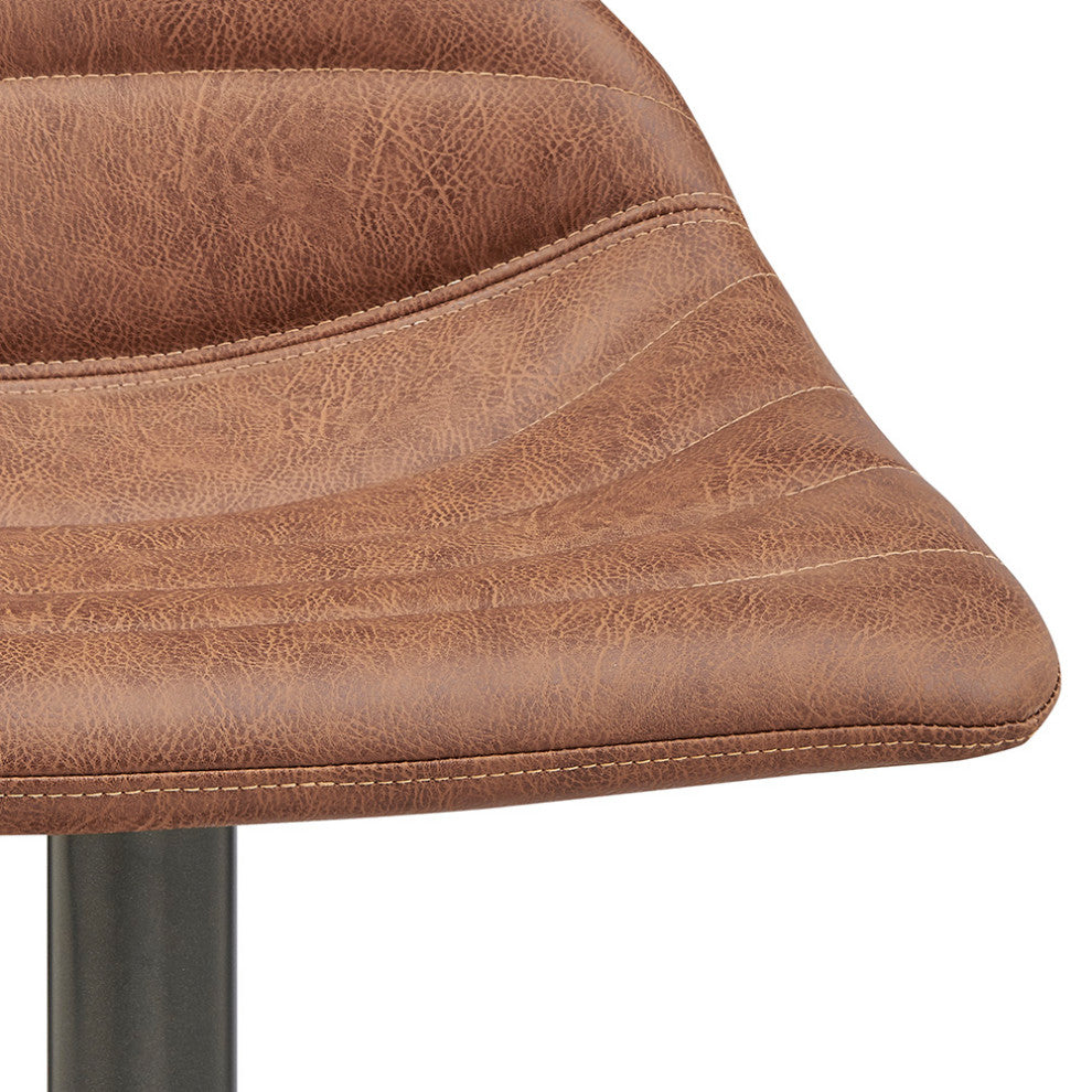 Koa Fabric Gaslift Swivel Bar Stool, Set of 2, Umber Brown, Faux Leather