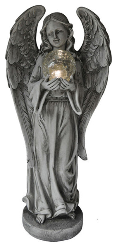 Resin Angel With Solar Glass Ball, 23"