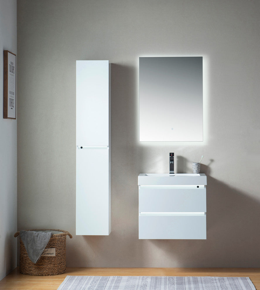 Vanity Art LED Lighted Wall-Hung Single-Sink Vanity With Resin Top, 24"