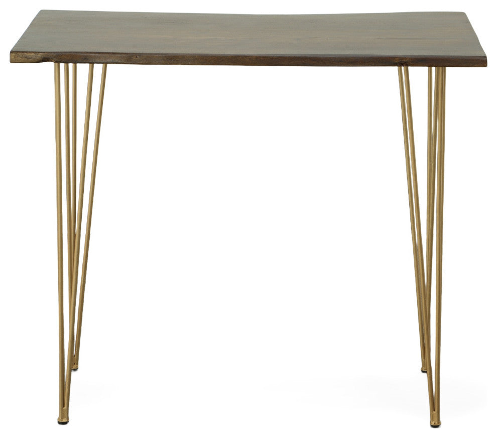Seti Live Edge Bar Table, Elm and Gold