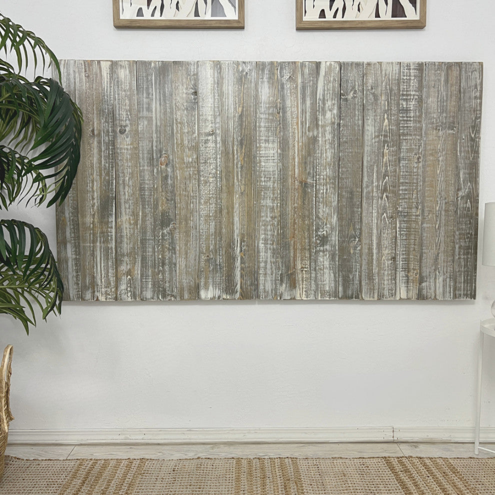 Solid Wood Headboard with Smooth Natural Wood Grain, Wall Mounted, Farmhouse, Graywash, King