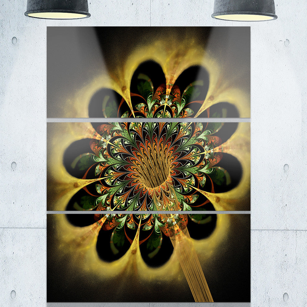 "Dark Yellow Flower Rounded Petals" Metal Wall Art, 3 Panels, 28"x36"