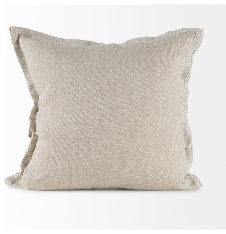 Mae 20Lx20W Beige Fabric Decorative Pillow Cover