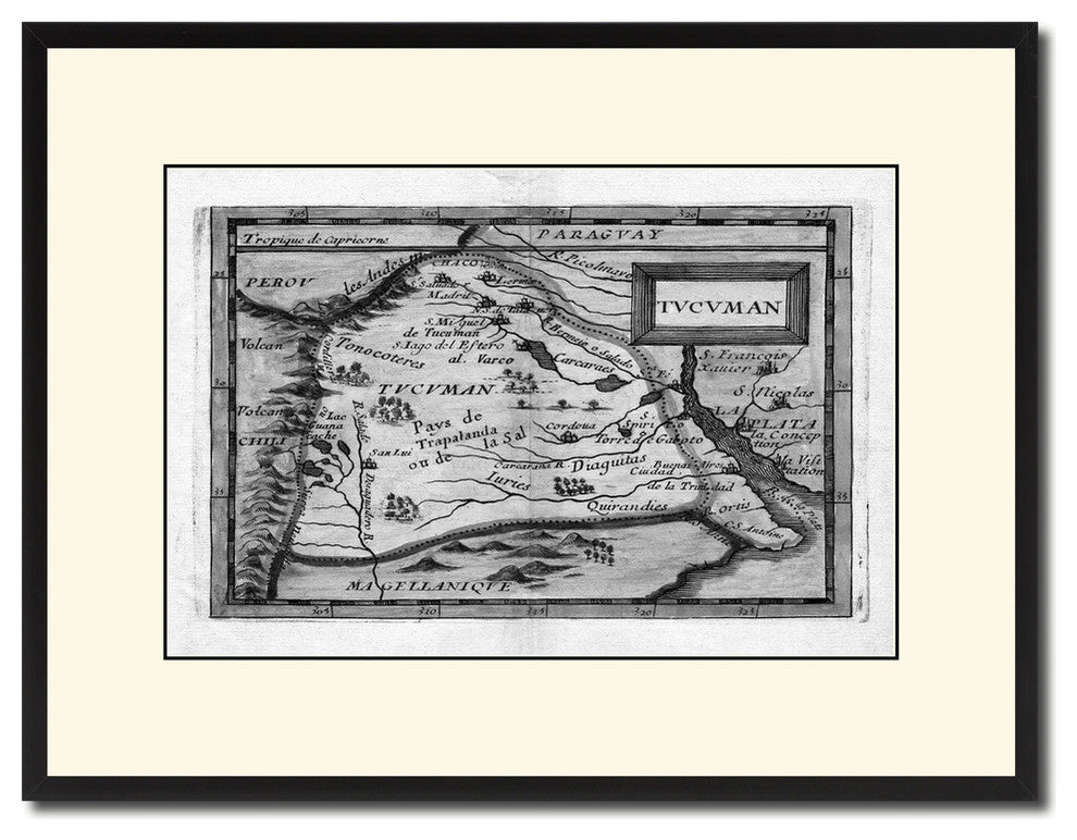 Tucuman Argentina Buenos Aires Vintage B&W Map Canvas Print, 28"x37"