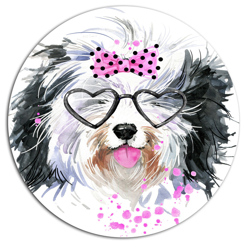 Cute Dog With Heart Glasses, Animal Art Round Wall Art, 11"