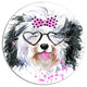 Cute Dog With Heart Glasses, Animal Art Round Wall Art, 11"