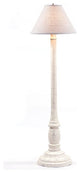 USA Handcrafted Wood Floor Lamp Textured Paint Finish, Vintage White, Linen Shad