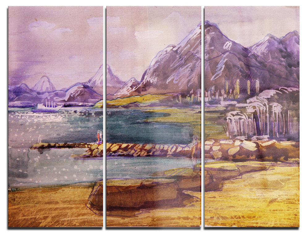 "Purple Hills" Glossy Metal Wall Art, 3 Panels, 36"x28"
