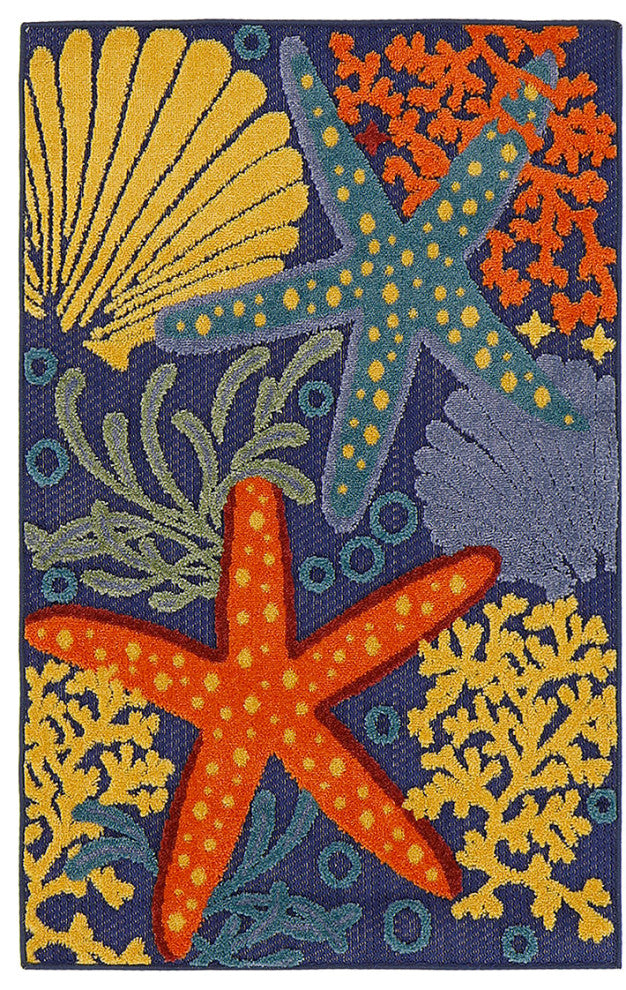 Nourison Aloha 2'8" x 4' Navy Multicolor Outdoor Rug