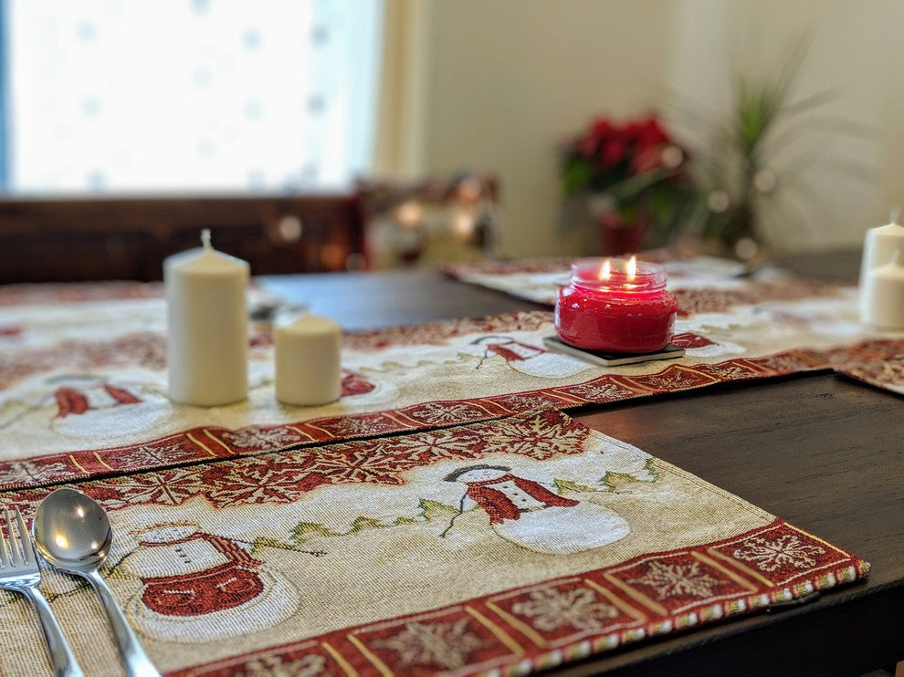 Mr. and Mrs. Snowman Couple Vintage Woven Tapestry Winter Christmas Placemats
