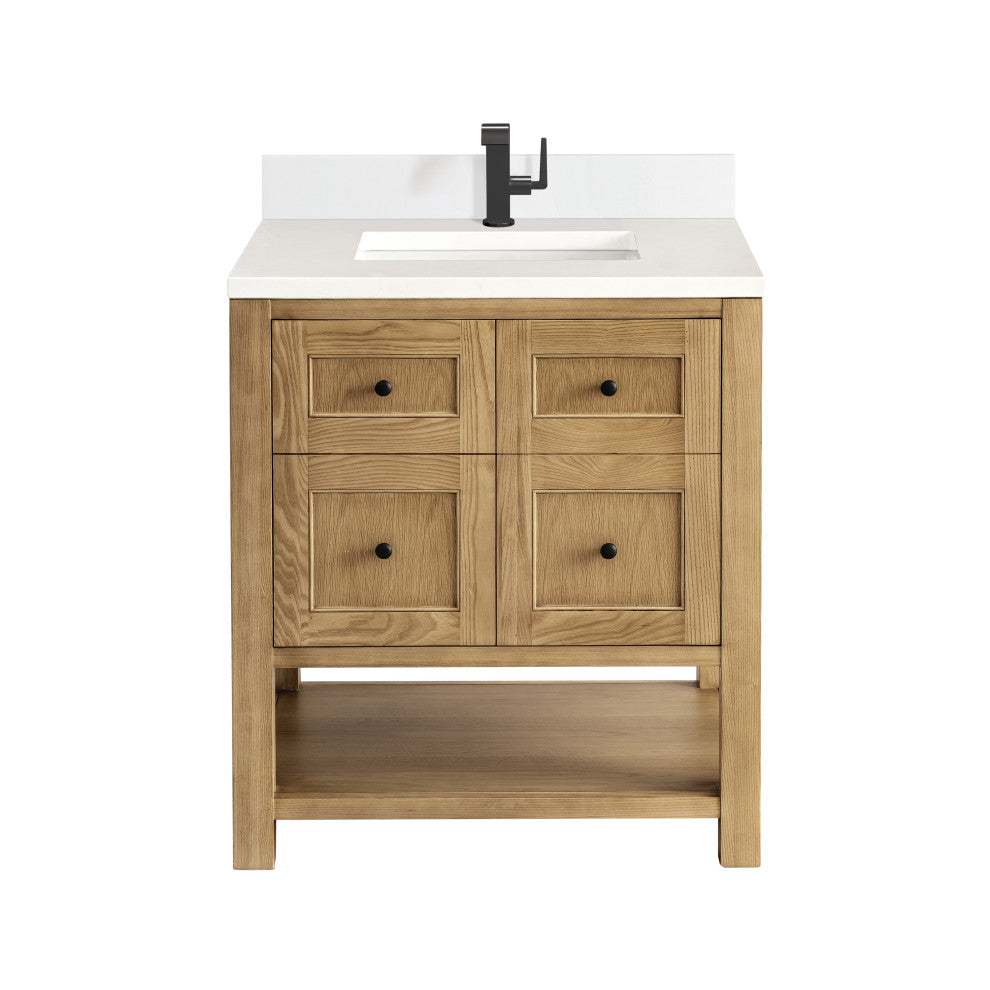 James Martin Breckenridge Bath Vanity, Light Natural Oak, 30", White Zeus, Single-Hole