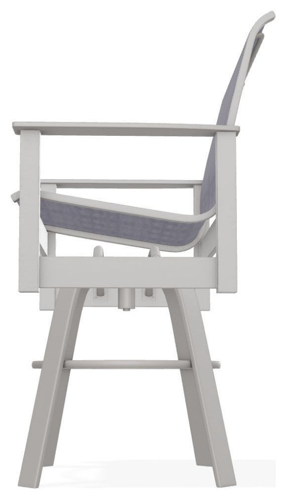 Leeward Sling Bar Height Outdoor Swivel Armchair, Brooks/Warm Gray