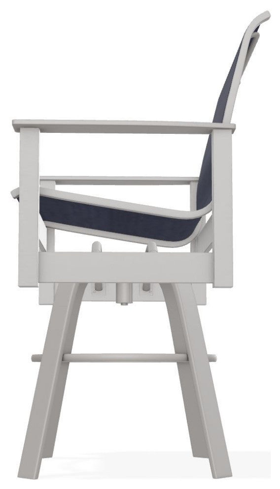 Leeward Sling Bar Height Outdoor Swivel Armchair, Collect Indigo/Warm Gray