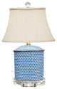 Blue and White Porcelain Oval Vase Patterned Table Lamp 19.5"