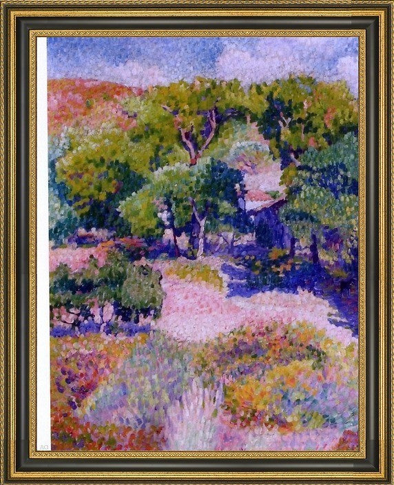 Henri Edmond Cross Cypresses Framed Premium Canvas Print, 21"x28"