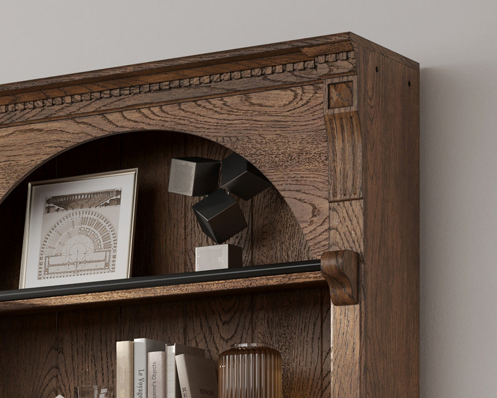 Traditional 8' Tall Wood Bookcase, Storage Organizer, Fully Assembled, Brown